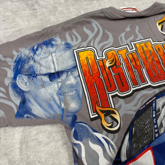 Rusty Wallace Shirt Mens Medium Gray Vtg All Over Print Chase Authentics Racing - Picture 7 of 12
